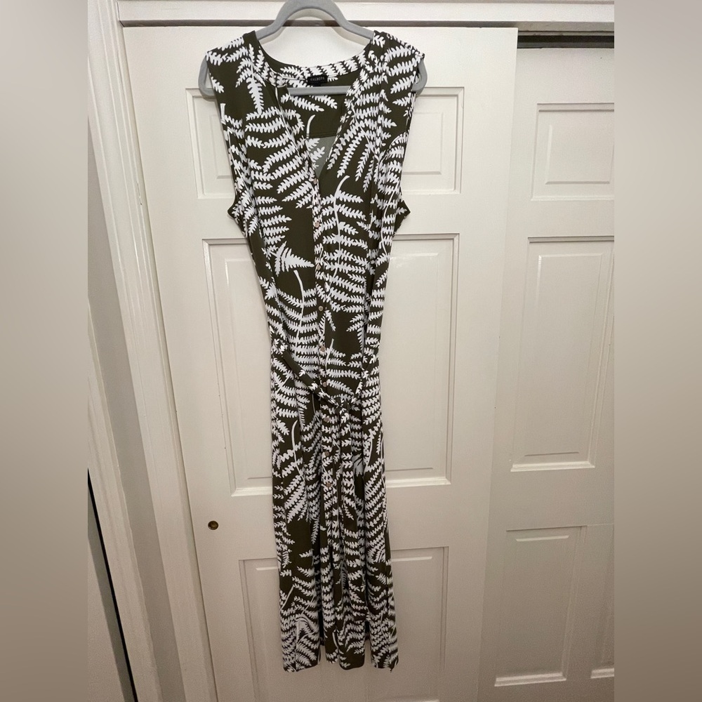 Talbots Green and White Leaf Patterned Dress in XL